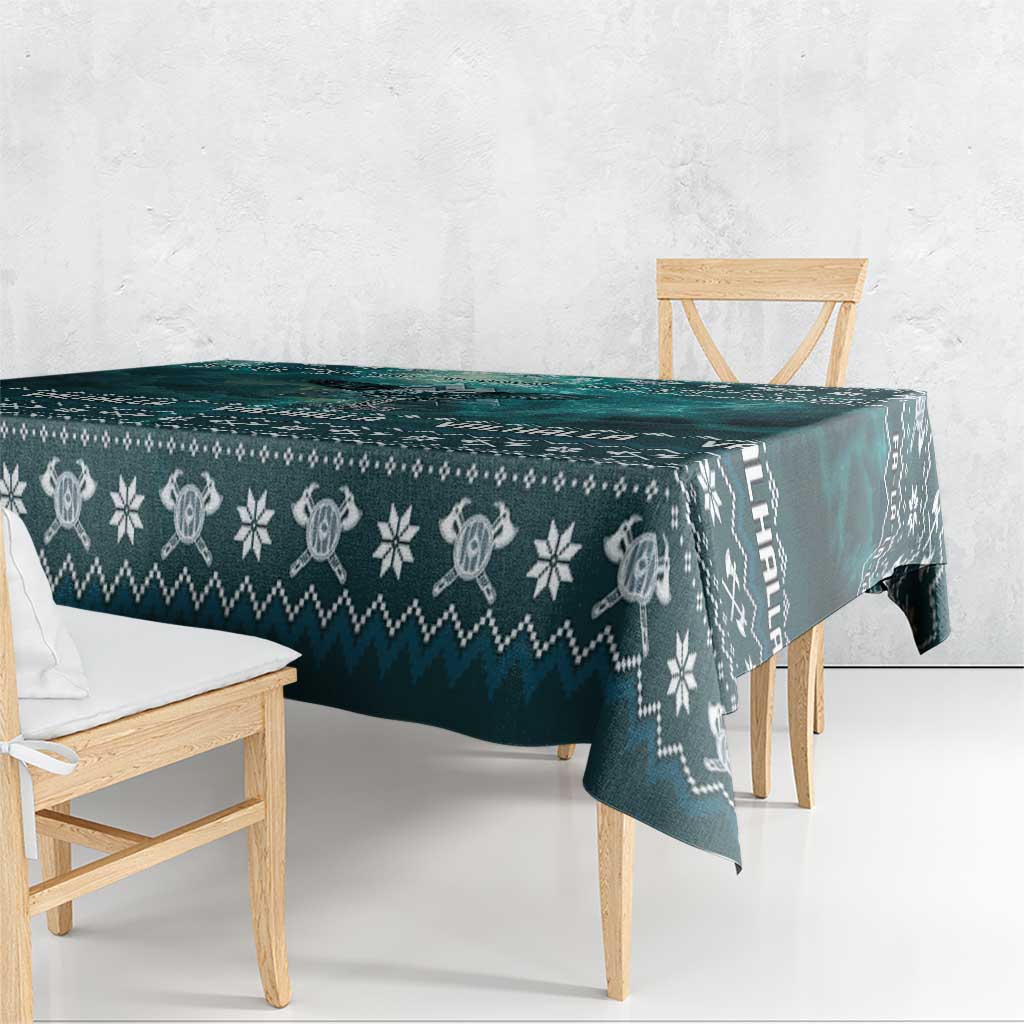 Viking Valhalla Christmas Tablecloth with Norse Symbols Raven and Fa La La La Design - Wonder Print Shop