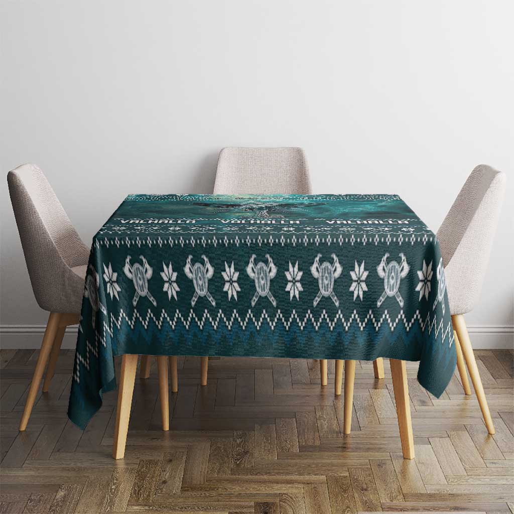 Viking Valhalla Christmas Tablecloth with Norse Symbols Raven and Fa La La La Design - Wonder Print Shop