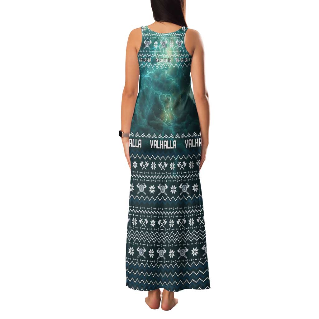 Viking Valhalla Christmas Tank Maxi Dress with Norse Symbols Raven and Fa La La La Design - Wonder Print Shop