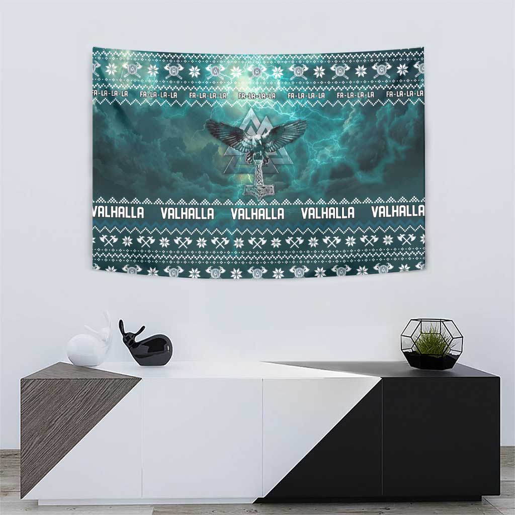 Viking Valhalla Christmas Tapestry with Norse Symbols Raven and Fa La La La Design - Wonder Print Shop