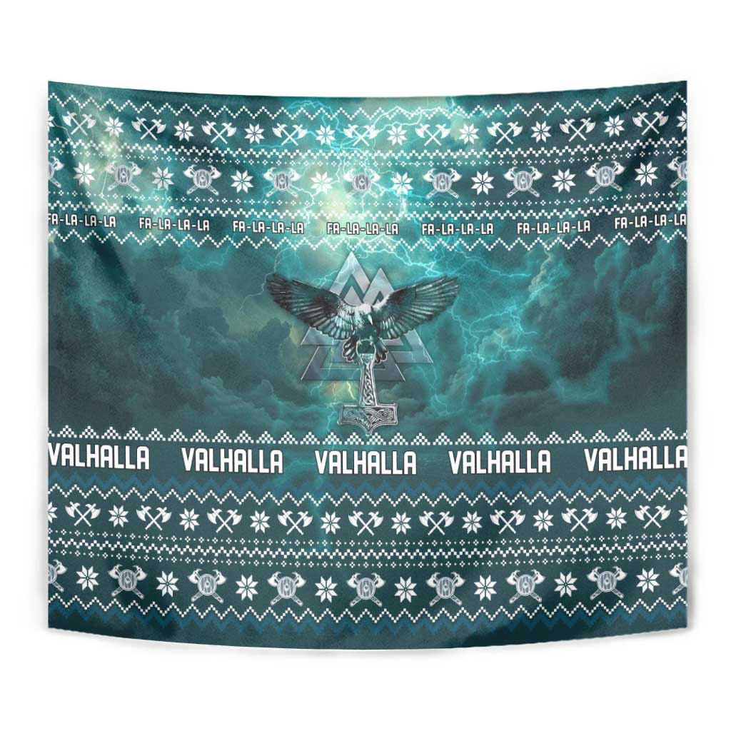 Viking Valhalla Christmas Tapestry with Norse Symbols Raven and Fa La La La Design - Wonder Print Shop