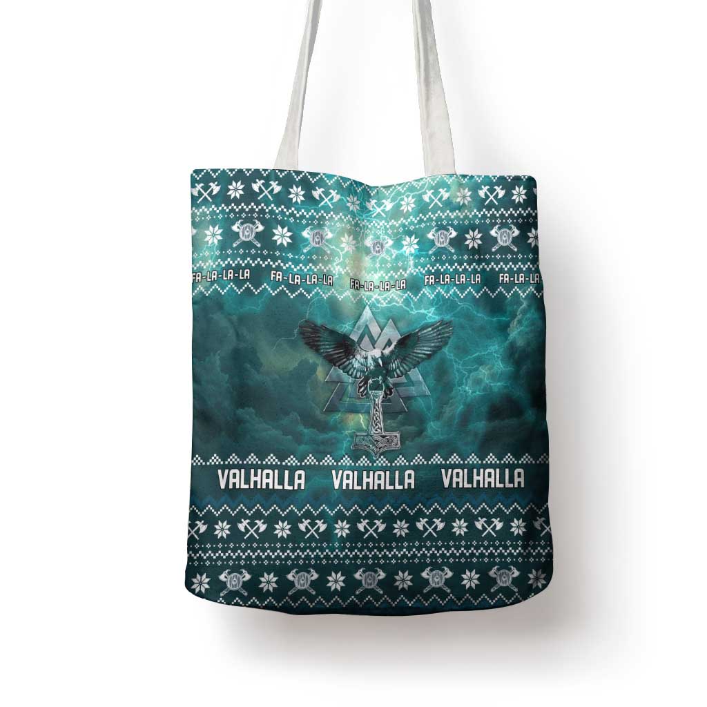 Viking Valhalla Christmas Tote Bag with Norse Symbols Raven and Fa La La La Design - Wonder Print Shop