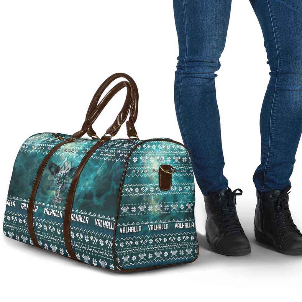 Viking Valhalla Christmas Travel Bag with Norse Symbols Raven and Fa La La La Design - Wonder Print Shop