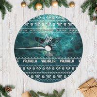 Viking Valhalla Christmas Tree Skirt with Norse Symbols Raven and Fa La La La Design - Wonder Print Shop