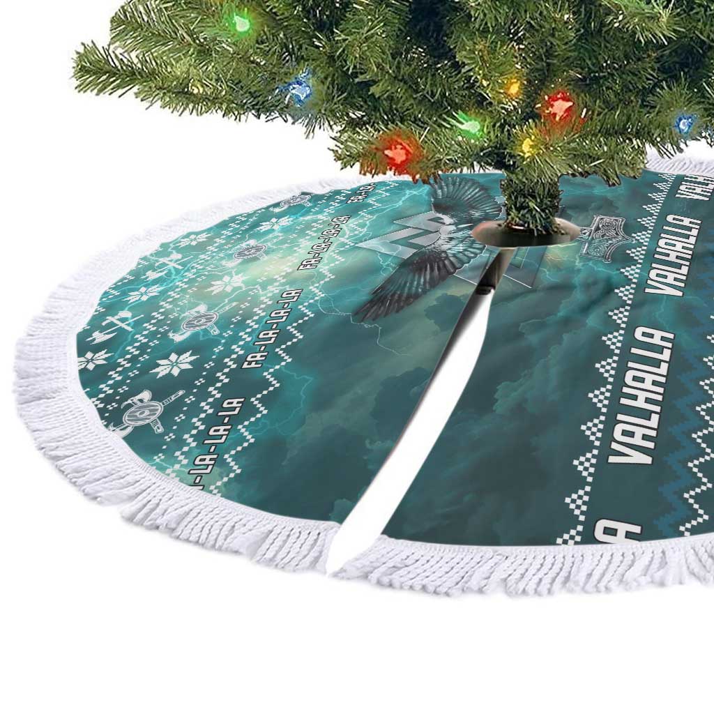 Viking Valhalla Christmas Tree Skirt with Norse Symbols Raven and Fa La La La Design - Wonder Print Shop