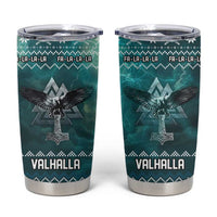Viking Valhalla Christmas Tumbler Cup with Norse Symbols Raven and Fa La La La Design - Wonder Print Shop