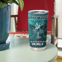 Viking Valhalla Christmas Tumbler Cup with Norse Symbols Raven and Fa La La La Design - Wonder Print Shop