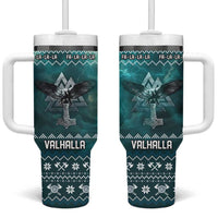 Viking Valhalla Christmas Tumbler With Handle with Norse Symbols Raven and Fa La La La Design - Wonder Print Shop