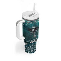Viking Valhalla Christmas Tumbler With Handle with Norse Symbols Raven and Fa La La La Design - Wonder Print Shop