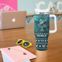 Viking Valhalla Christmas Tumbler With Handle with Norse Symbols Raven and Fa La La La Design - Wonder Print Shop