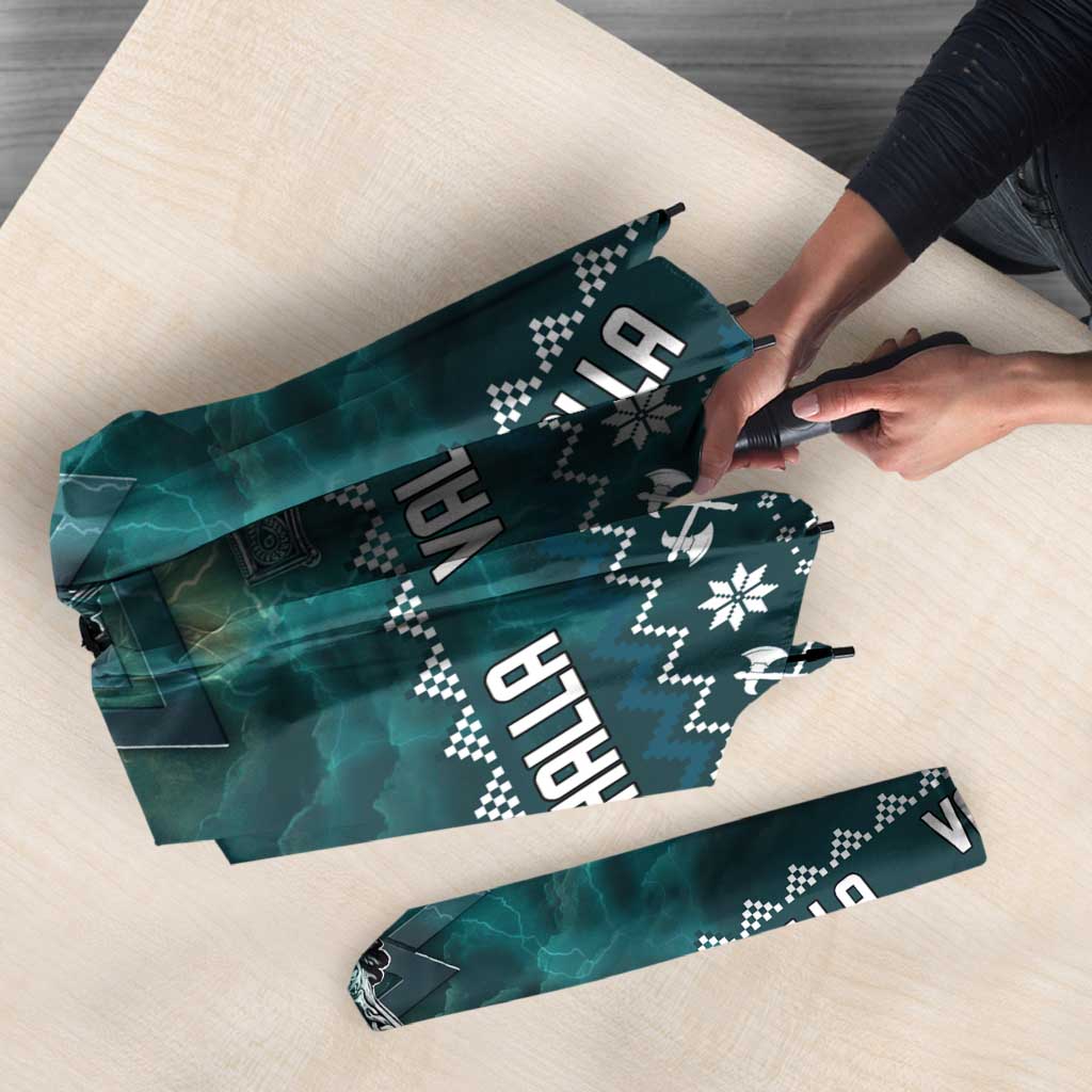 Viking Valhalla Christmas Umbrella with Norse Symbols Raven and Fa La La La Design - Wonder Print Shop