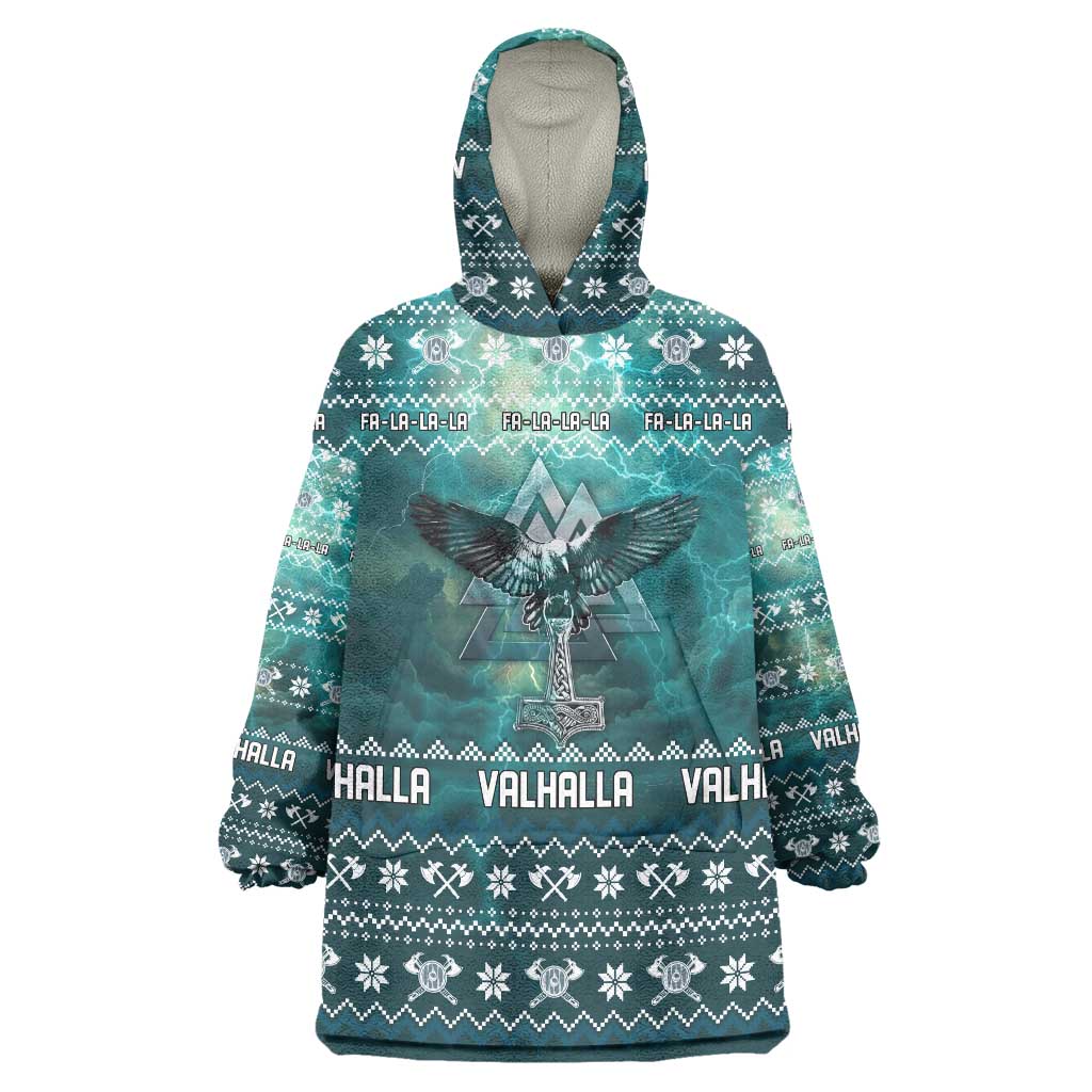 Viking Valhalla Christmas Wearable Blanket Hoodie with Norse Symbols Raven and Fa La La La Design - Wonder Print Shop