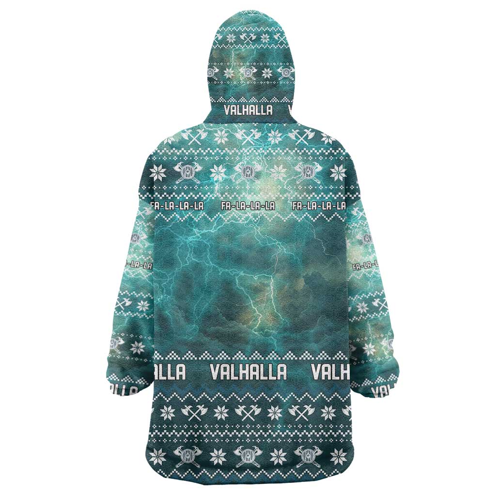 Viking Valhalla Christmas Wearable Blanket Hoodie with Norse Symbols Raven and Fa La La La Design - Wonder Print Shop