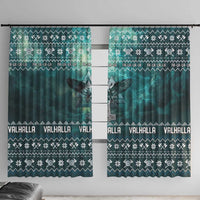 Viking Valhalla Christmas Window Curtain with Norse Symbols Raven and Fa La La La Design - Wonder Print Shop