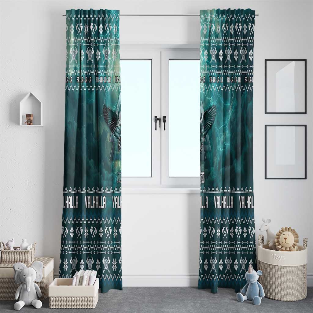 Viking Valhalla Christmas Window Curtain with Norse Symbols Raven and Fa La La La Design - Wonder Print Shop