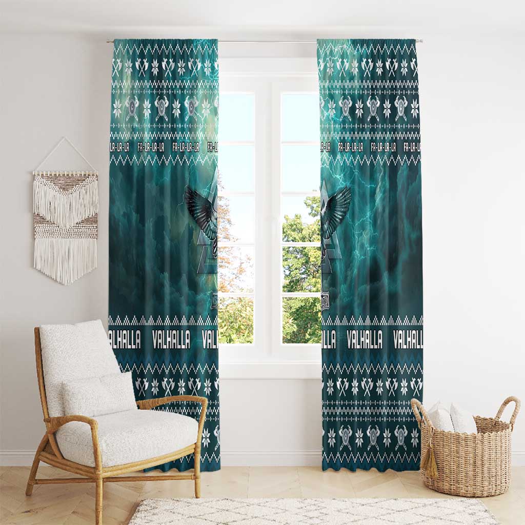 Viking Valhalla Christmas Window Curtain with Norse Symbols Raven and Fa La La La Design - Wonder Print Shop