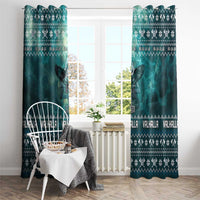 Viking Valhalla Christmas Window Curtain with Norse Symbols Raven and Fa La La La Design - Wonder Print Shop