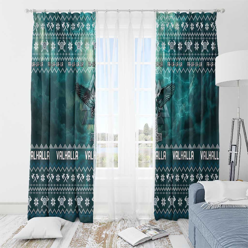 Viking Valhalla Christmas Window Curtain with Norse Symbols Raven and Fa La La La Design - Wonder Print Shop