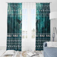 Viking Valhalla Christmas Window Curtain with Norse Symbols Raven and Fa La La La Design - Wonder Print Shop