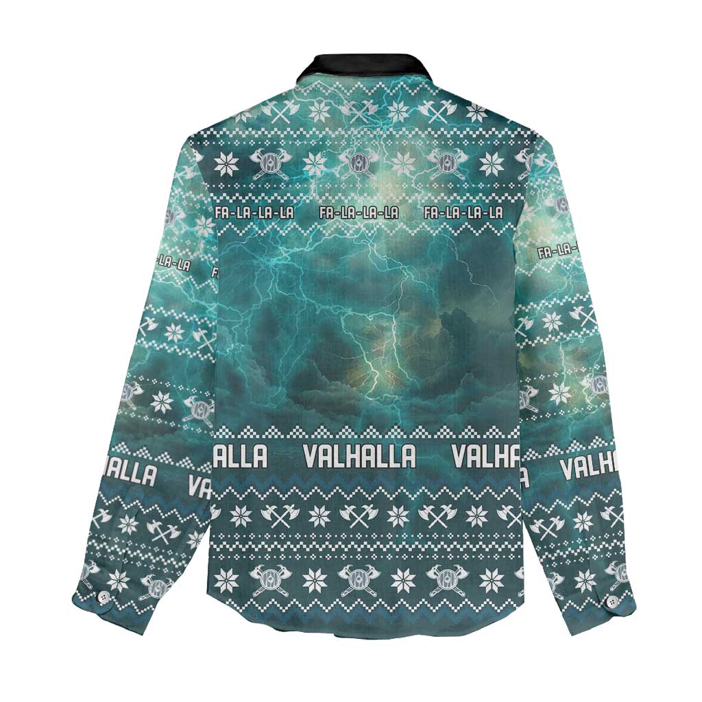 Viking Valhalla Christmas Women Casual Shirt with Norse Symbols Raven and Fa La La La Design - Wonder Print Shop