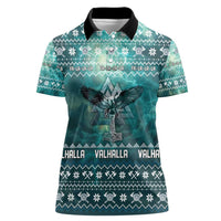 Viking Valhalla Christmas Women Polo Shirt with Norse Symbols Raven and Fa La La La Design - Wonder Print Shop