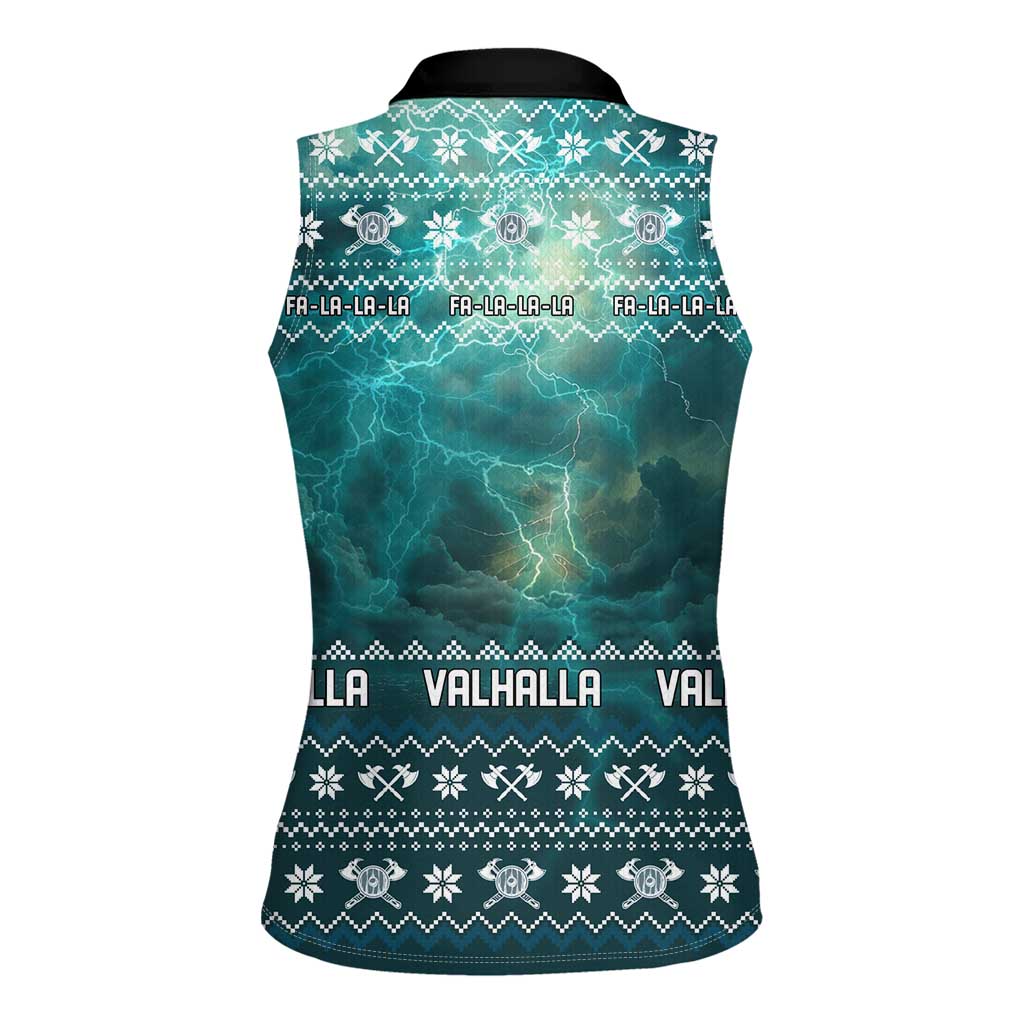 Viking Valhalla Christmas Women Sleeveless Polo Shirt with Norse Symbols Raven and Fa La La La Design - Wonder Print Shop