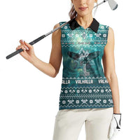 Viking Valhalla Christmas Women Sleeveless Polo Shirt with Norse Symbols Raven and Fa La La La Design - Wonder Print Shop