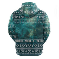 Viking Valhalla Christmas Zip Hoodie with Norse Symbols Raven and Fa La La La Design - Wonder Print Shop