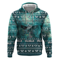 Viking Valhalla Christmas Zip Hoodie with Norse Symbols Raven and Fa La La La Design - Wonder Print Shop