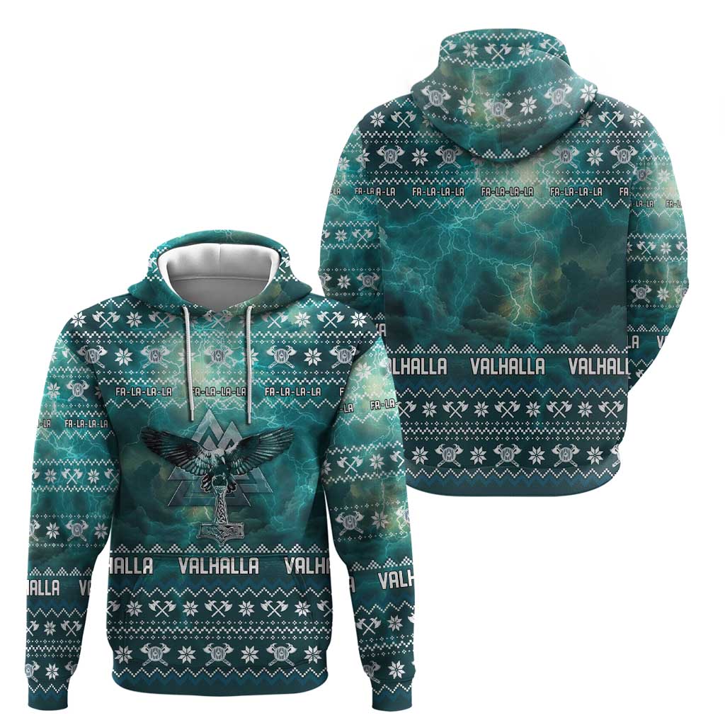 Viking Valhalla Christmas Zip Hoodie with Norse Symbols Raven and Fa La La La Design - Wonder Print Shop