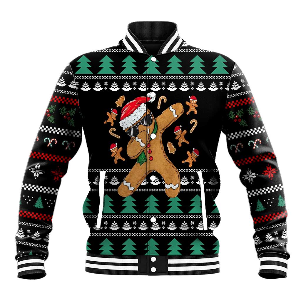 Funny Dabbing Gingerbread Holiday Party Jumper Baseball Jacket Xmas Holiday Patterns - Wonder Print Shop