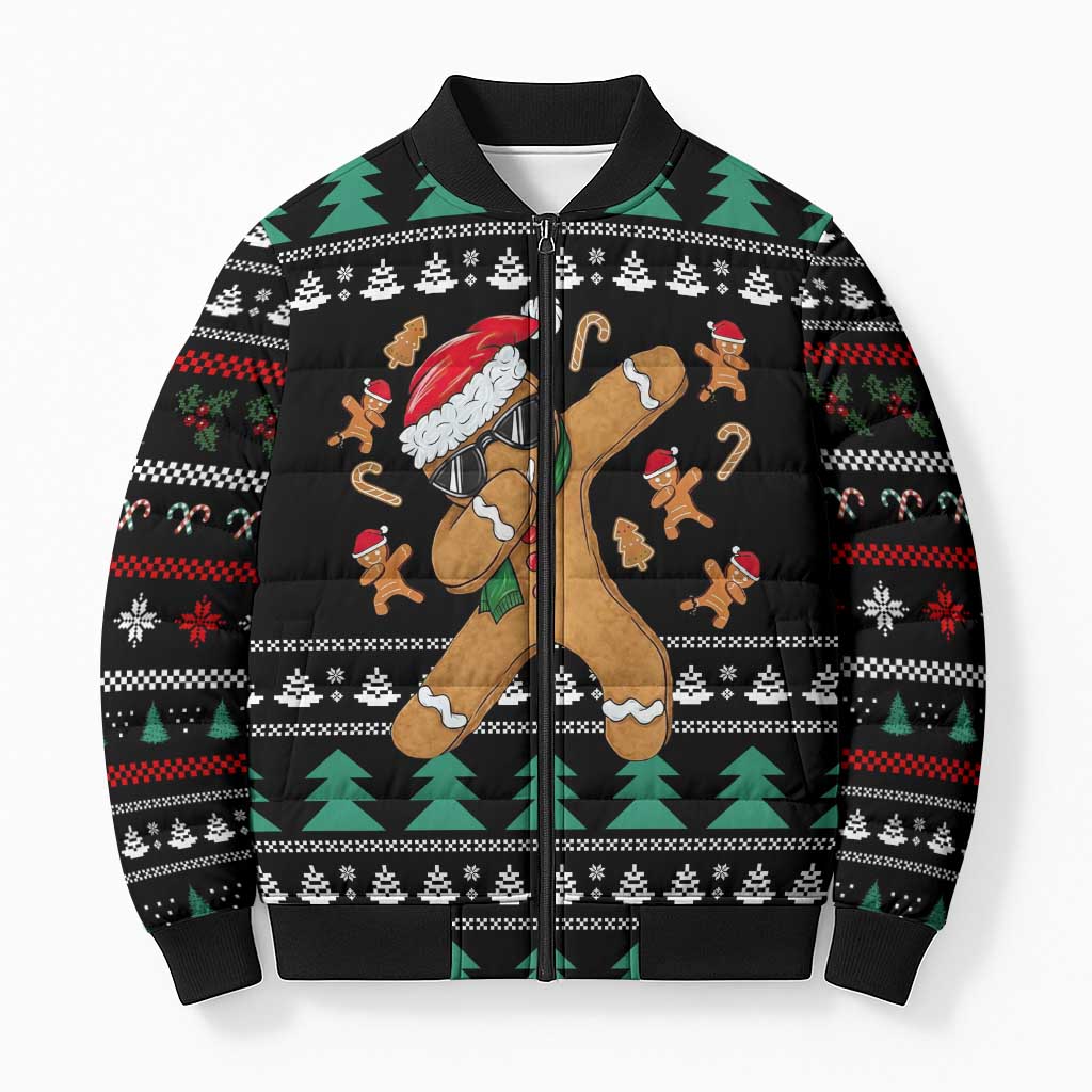 Funny Dabbing Gingerbread Holiday Party Jumper Bomber Puffer Jacket Xmas Holiday Patterns - Wonder Print Shop