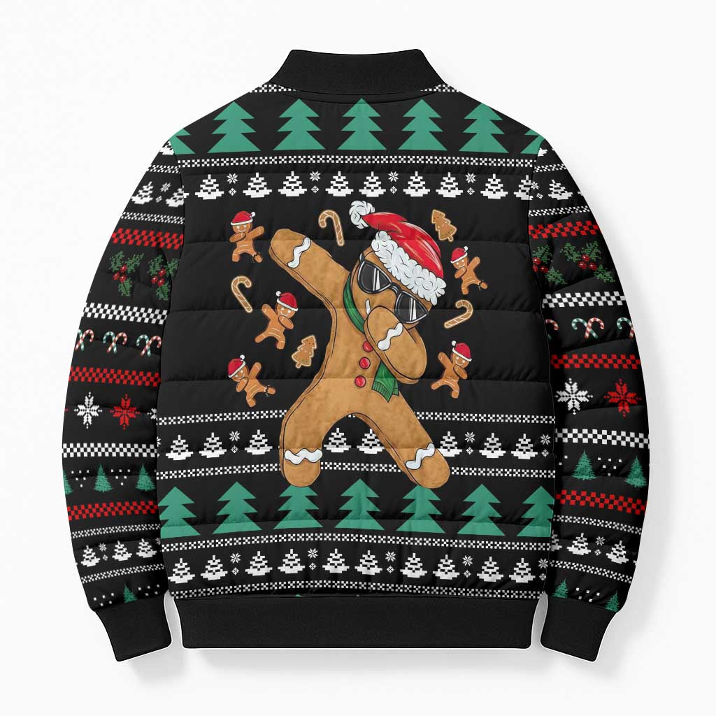Funny Dabbing Gingerbread Holiday Party Jumper Bomber Puffer Jacket Xmas Holiday Patterns - Wonder Print Shop