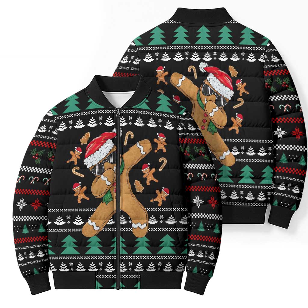 Funny Dabbing Gingerbread Holiday Party Jumper Bomber Puffer Jacket Xmas Holiday Patterns - Wonder Print Shop