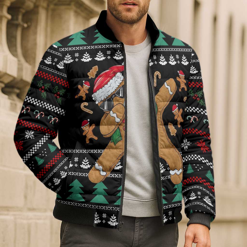 Funny Dabbing Gingerbread Holiday Party Jumper Bomber Puffer Jacket Xmas Holiday Patterns - Wonder Print Shop