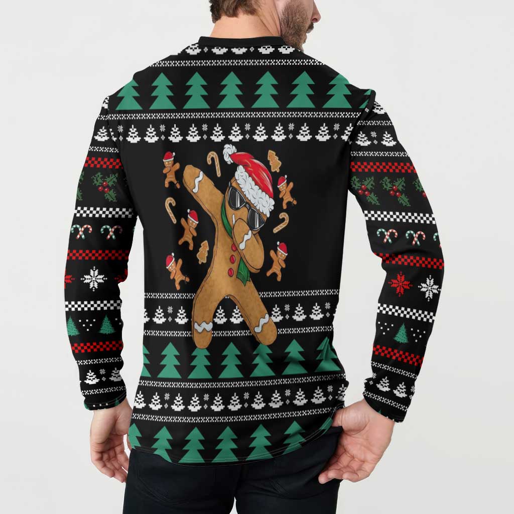 Funny Dabbing Gingerbread Holiday Party Jumper Button Sweatshirt Xmas Holiday Patterns - Wonder Print Shop
