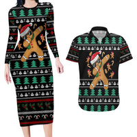 Funny Dabbing Gingerbread Holiday Party Jumper Couples Matching Long Sleeve Bodycon Dress and Hawaiian Shirt Xmas Holiday Patterns - Wonder Print Shop