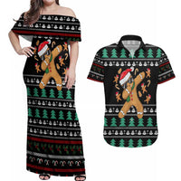 Funny Dabbing Gingerbread Holiday Party Jumper Couples Matching Off Shoulder Maxi Dress and Hawaiian Shirt Xmas Holiday Patterns - Wonder Print Shop