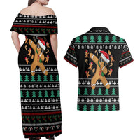 Funny Dabbing Gingerbread Holiday Party Jumper Couples Matching Off Shoulder Maxi Dress and Hawaiian Shirt Xmas Holiday Patterns - Wonder Print Shop