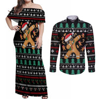 Funny Dabbing Gingerbread Holiday Party Jumper Couples Matching Off Shoulder Maxi Dress and Long Sleeve Button Shirt Xmas Holiday Patterns - Wonder Print Shop