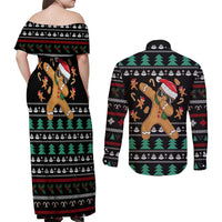 Funny Dabbing Gingerbread Holiday Party Jumper Couples Matching Off Shoulder Maxi Dress and Long Sleeve Button Shirt Xmas Holiday Patterns - Wonder Print Shop