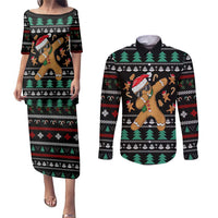 Funny Dabbing Gingerbread Holiday Party Jumper Couples Matching Puletasi and Long Sleeve Button Shirt Xmas Holiday Patterns - Wonder Print Shop