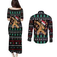 Funny Dabbing Gingerbread Holiday Party Jumper Couples Matching Puletasi and Long Sleeve Button Shirt Xmas Holiday Patterns - Wonder Print Shop