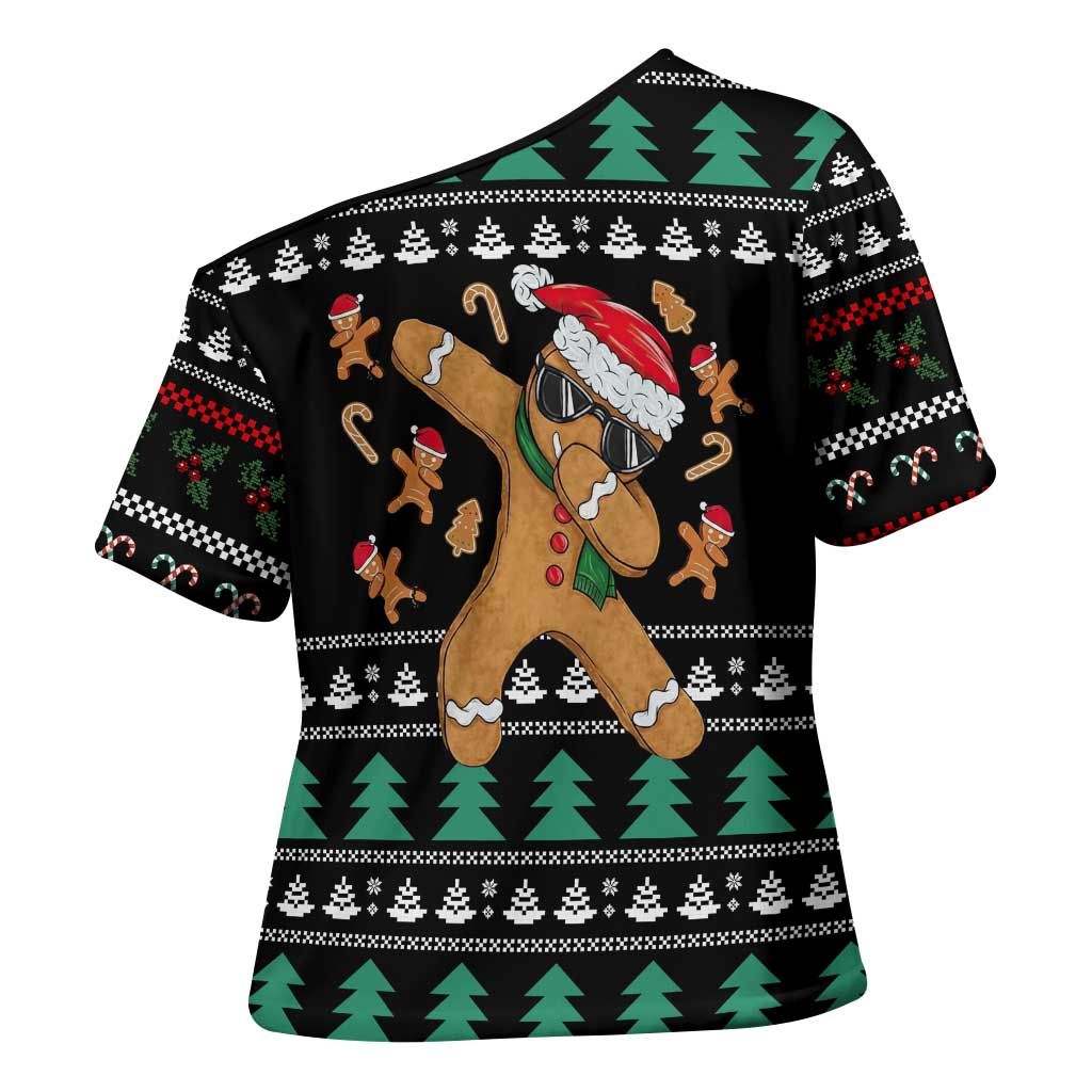 Funny Dabbing Gingerbread Holiday Party Jumper Cross Shoulder Shirt Xmas Holiday Patterns - Wonder Print Shop