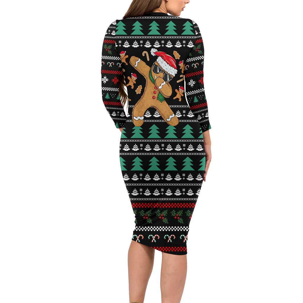 Funny Dabbing Gingerbread Holiday Party Jumper Family Matching Long Sleeve Bodycon Dress and Hawaiian Shirt Xmas Holiday Patterns - Wonder Print Shop