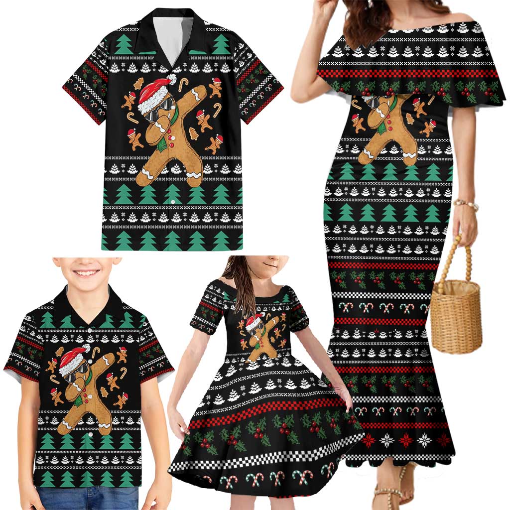 Funny Dabbing Gingerbread Holiday Party Jumper Family Matching Mermaid Dress and Hawaiian Shirt Xmas Holiday Patterns - Wonder Print Shop