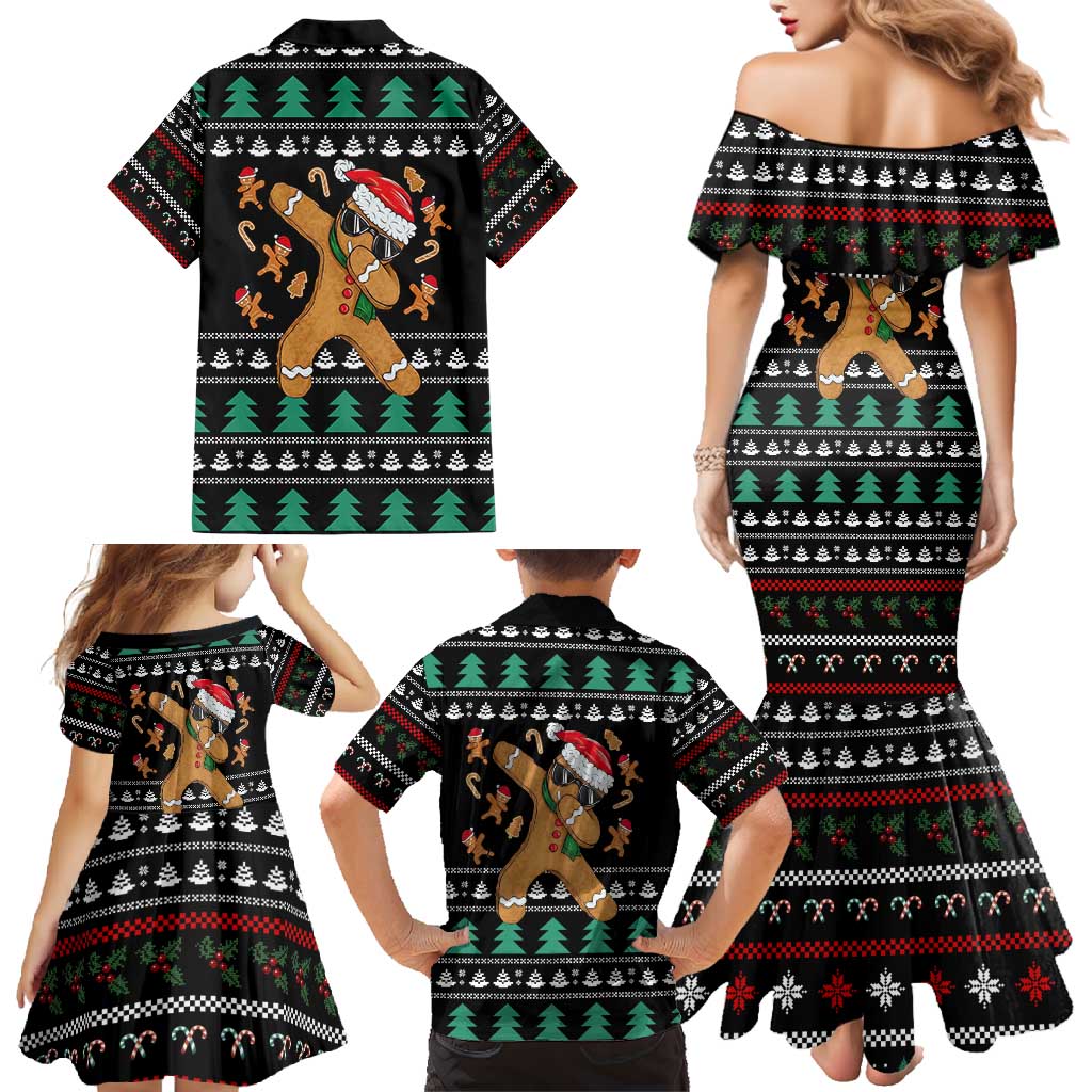 Funny Dabbing Gingerbread Holiday Party Jumper Family Matching Mermaid Dress and Hawaiian Shirt Xmas Holiday Patterns - Wonder Print Shop