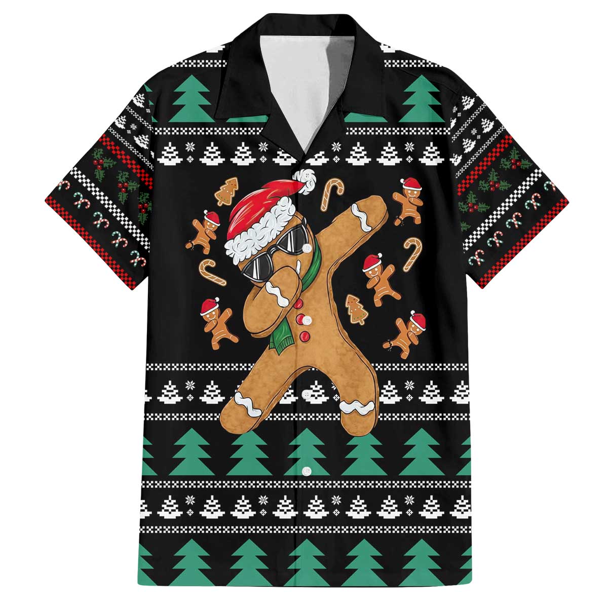 Funny Dabbing Gingerbread Holiday Party Jumper Family Matching Off The Shoulder Long Sleeve Dress and Hawaiian Shirt Xmas Holiday Patterns - Wonder Print Shop
