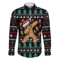 Funny Dabbing Gingerbread Holiday Party Jumper Family Matching Off The Shoulder Long Sleeve Dress and Hawaiian Shirt Xmas Holiday Patterns - Wonder Print Shop