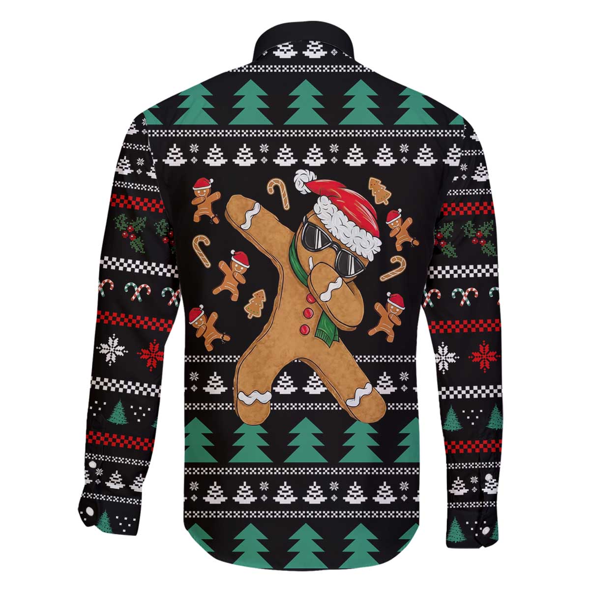 Funny Dabbing Gingerbread Holiday Party Jumper Family Matching Off The Shoulder Long Sleeve Dress and Hawaiian Shirt Xmas Holiday Patterns - Wonder Print Shop